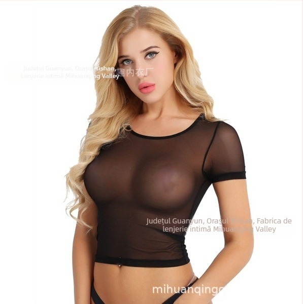 Lenjerie intimă sexy pentru femei, europene și americane, sexy, transparent, design profesional, tentație pentru fete, lungime medie, cămașă cu plasă, pijamale, lenjerie intimă sexy