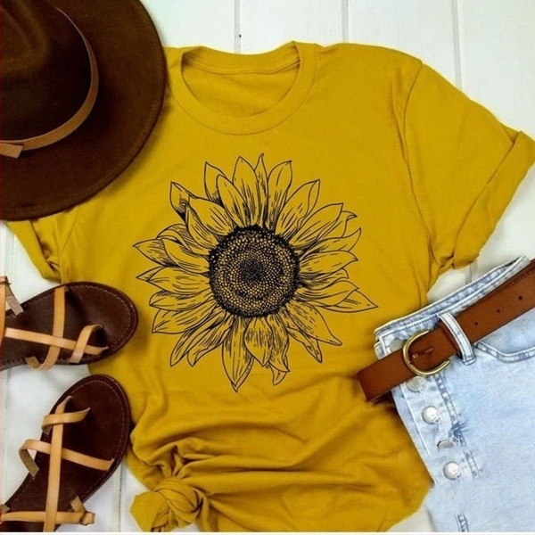 Tricou cu mânecă scurtă Cross-border Sunflower RisingTee Amazon, cu imprimeu european și american, cu desene animate de sex feminin