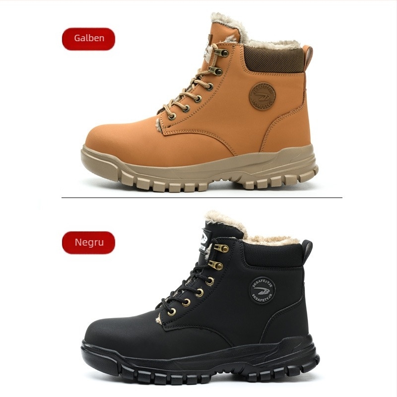 Pantofi de protecție a muncii transfrontalieri, cu talpă înaltă, anti-zdrobire și anti-perforare, pantofi de protecție a muncii cu căptușeală din fleece, pantofi de protecție confortabili și rezistenți la uzură, pentru toamnă și iarnă