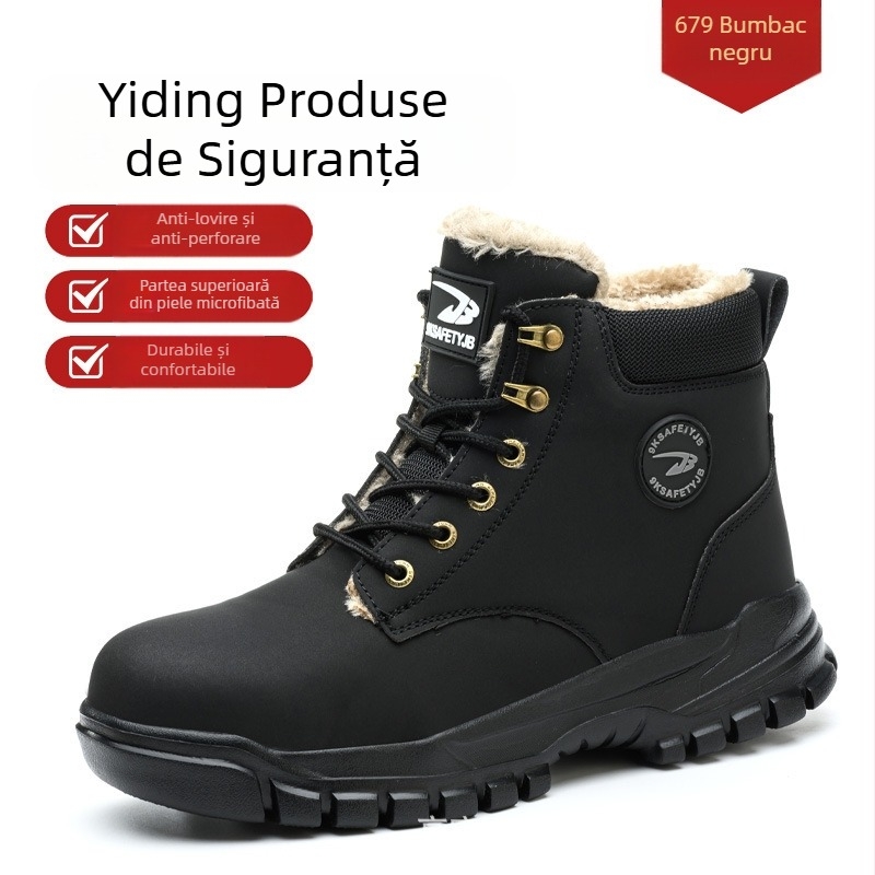 Pantofi de protecție a muncii transfrontalieri, cu talpă înaltă, anti-zdrobire și anti-perforare, pantofi de protecție a muncii cu căptușeală din fleece, pantofi de protecție confortabili și rezistenți la uzură, pentru toamnă și iarnă