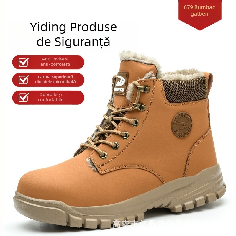 Pantofi de protecție a muncii transfrontalieri, cu talpă înaltă, anti-zdrobire și anti-perforare, pantofi de protecție a muncii cu căptușeală din fleece, pantofi de protecție confortabili și rezistenți la uzură, pentru toamnă și iarnă