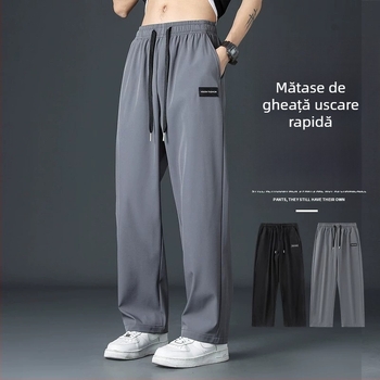 Pantaloni sport casual de mătase de gheață pentru bărbați, pantaloni sport cu uscare rapidă, lejeri, de primăvară și de toamnă, pentru bărbați, pantaloni cu picior drept, casual