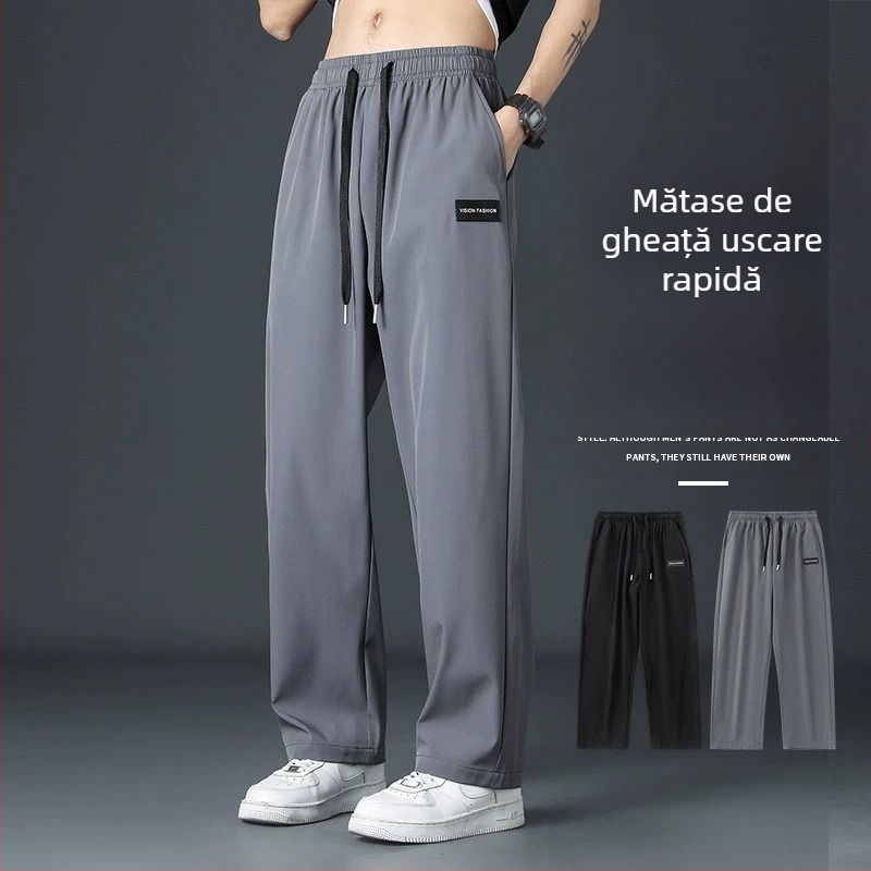 Pantaloni sport casual de mătase de gheață pentru bărbați, pantaloni sport cu uscare rapidă, lejeri, de primăvară și de toamnă, pentru bărbați, pantaloni cu picior drept, casual