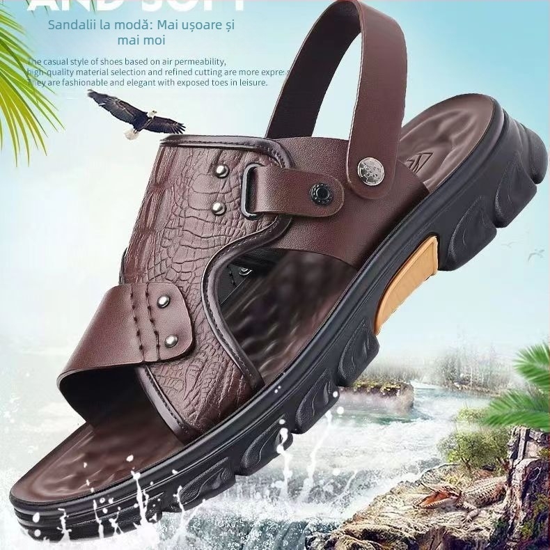Sandale bărbați de vară cu talpă groasă, pantofi de plajă antiderapanți cu talpă groasă, sandale rezistente la uzură, pantofi cu dublă utilizare, o generație de păr