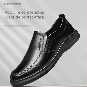 Pantofi din piele gata confecționați pentru bărbați 2025, pantofi formali de afaceri negri din piele microfibră, pantofi casual pentru tați de vârstă mijlocie și vârstnici