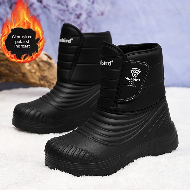 Cizme de zăpadă pentru bărbați, îmbrăcăminte de iarnă, talpă groasă, căptușită cu fleece, caldă, îngroșată, minus 40 de grade nord-est, pantofi mari din bumbac, scule pentru exterior