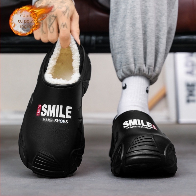 Papuci de casă pentru bărbați, impermeabili, cu talpă groasă, din bumbac, de iarnă, cu toc, pentru interior și casă, noi, antiderapante, plus pantofi din bumbac de pluș, pentru uz exterior