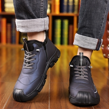 Pantofi de iarnă pentru bărbați din bumbac, căptușiți cu fleece, pentru alpinism, îngroșați, antiderapanți, cizme de zăpadă din piele integrată din lână, pentru nord-est