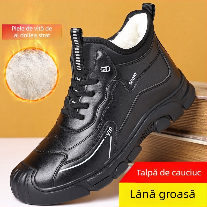 Pantofi de iarnă pentru bărbați din bumbac, căptușiți cu fleece, pentru alpinism, îngroșați, antiderapanți, cizme de zăpadă din piele integrată din lână, pentru nord-est