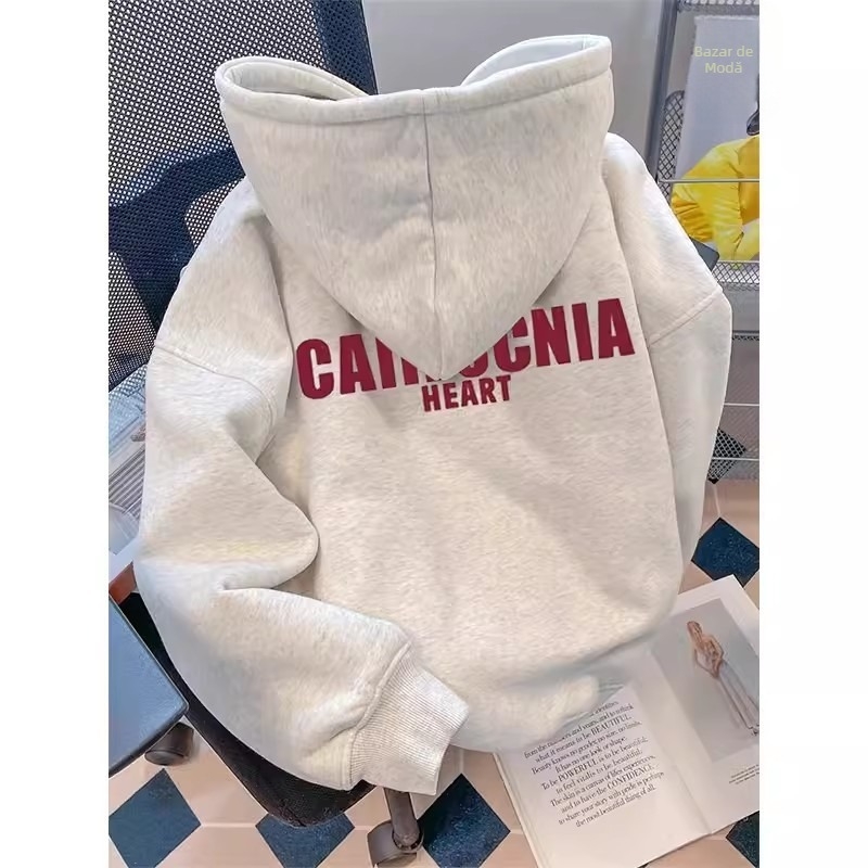 Hanorac cu glugă, căptușit cu fleece, pentru femei, primăvară și toamnă 2024, jachetă nouă, vrac, supradimensionată, la modă, top pentru cupluri