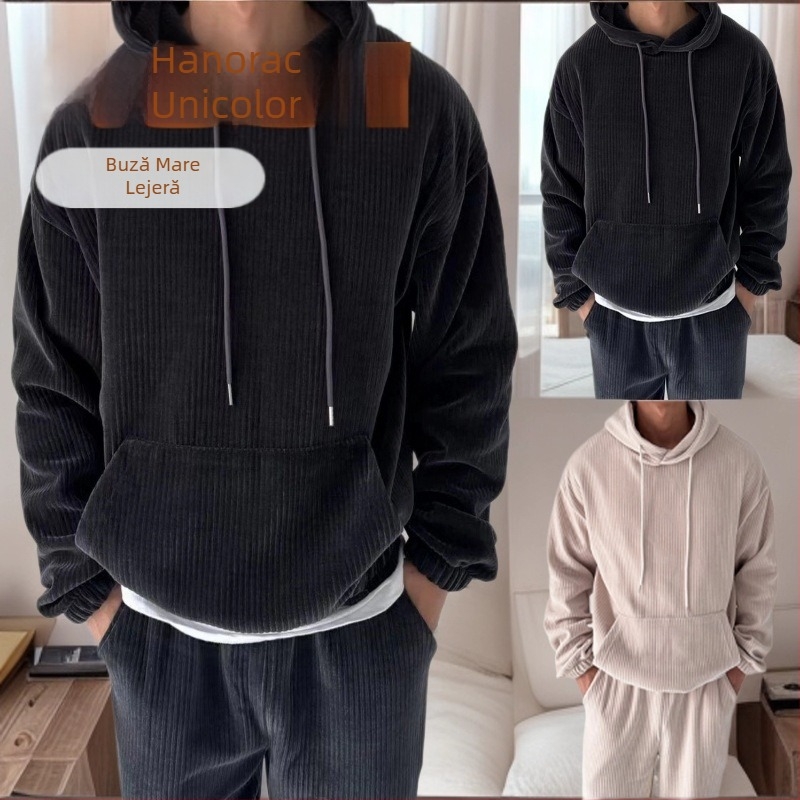 Bluză sport casual cu glugă, 2024, primăvară și toamnă, la modă, elegantă, din catifea reiată, culoare solidă, 2 buc