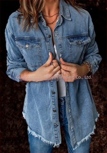 Ins fierbinte-vânzare toamnă europeană și americană stradă modă denim rever vrac simplu cămașă de femei trei culori cinci mărimi