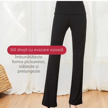 Pantaloni de dans pentru femei, pantaloni de antrenament pentru spectacole corporale, pantaloni de dans, pantaloni largi din mătase de lapte, cusături din plasă mare, pantaloni cu clopot