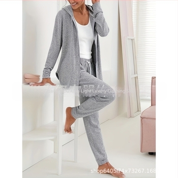 Costum de sacou pantaloni cu glugă, lejer, cu fermoar, pentru comerț european și american (2 piese)