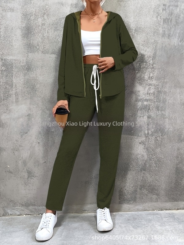 Costum de sacou pantaloni cu glugă, lejer, cu fermoar, pentru comerț european și american (2 piese)