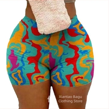 Stație independentă transfrontalieră europeană și americană pentru comerț exterior, nouă talie elastică, imprimată la modă, pantaloni scurți imprimați pentru femei, multicolori