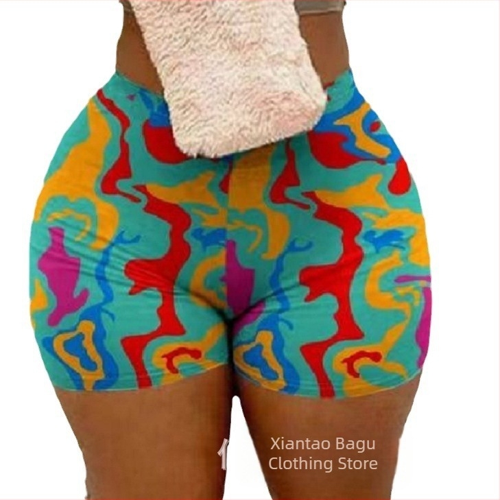 Stație independentă transfrontalieră europeană și americană pentru comerț exterior, nouă talie elastică, imprimată la modă, pantaloni scurți imprimați pentru femei, multicolori