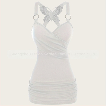 Îmbrăcăminte sexy pentru femei în stil european și american Y2K, cu curea încrețită, umăr gol, tricotat cu fluture și spate încrucișat, maiou sexy din dantelă