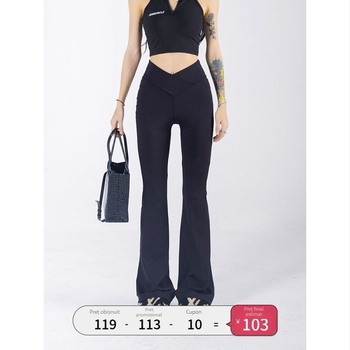 Pantaloni negri slim pentru femei, toamnă, talie înaltă, drapaj, slăbire, talie în V, design sexy, pantaloni sport de yoga pentru femei