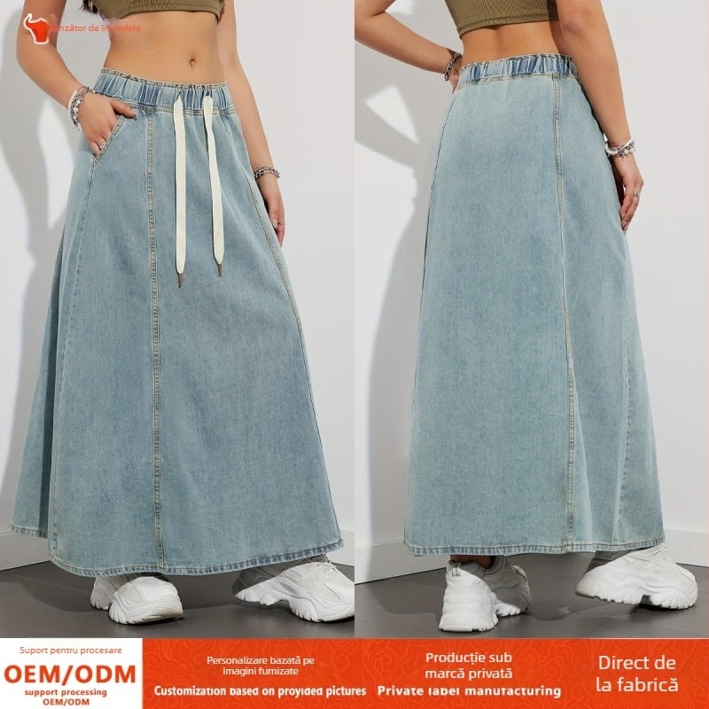 Fustă lungă casual pentru femei, stil european și american, cu design american, stil ...