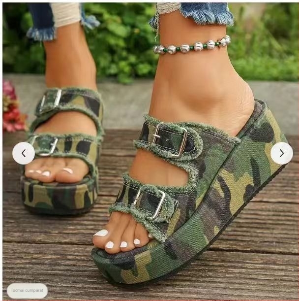 Sandale de vară pentru femei, cu toc moale, cu cataramă, din denim, cu cataramă, fără slip, plus mărime, casual, europene și americane, pentru comerț exterior, pantofi de damă