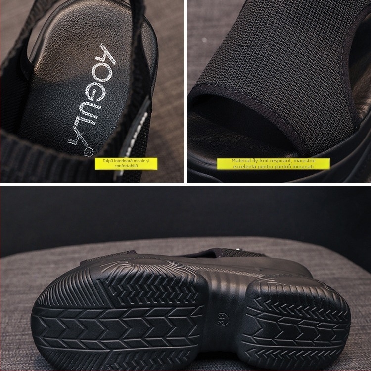 Sandale cu platformă pentru femei, stil nou, vară 2021, cu gură de pește, vârf deschis, cu platformă, talpă groasă, elastic, țesut, interior, sandale romane pentru femei