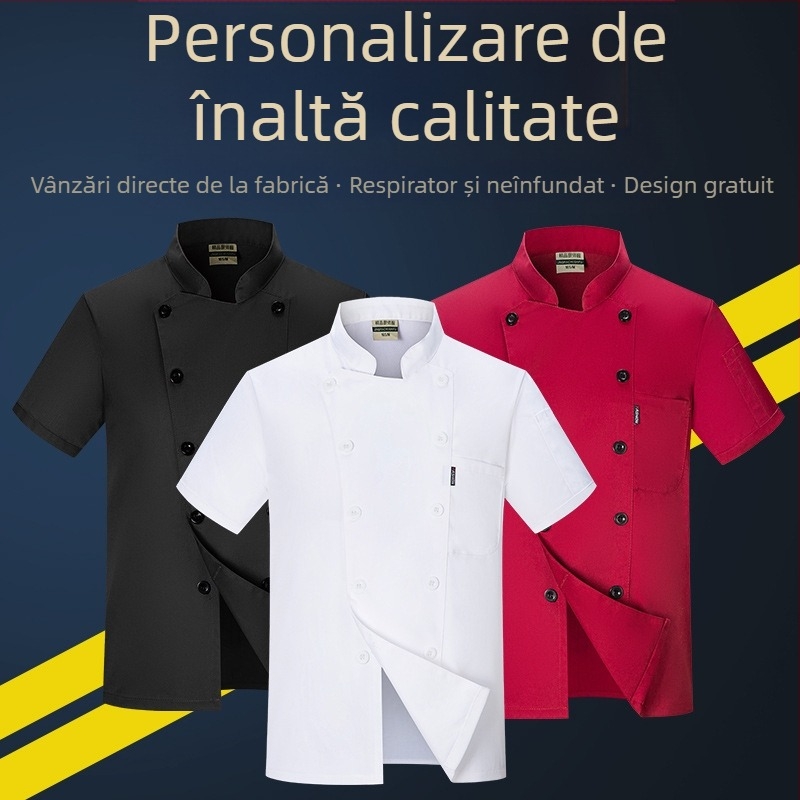 Îmbrăcăminte de bucătar cu mânecă scurtă, vară, culoare solidă, Western, restaurant, hotel, îmbrăcăminte de bucătar, hotel, copt, bucătărie, haine de lucru pentru bucătar pentru bărbați