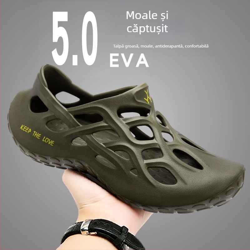 Pantofi sport pentru bărbați, cu talpă moale și talpă moale, mărime plus, Baotou, cu goluri, respirabili, fără slip-on, pentru plajă, vara 2024