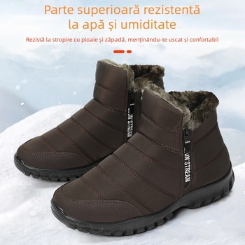 Pantofi de iarnă pentru bărbați, cu talpă din PU, căptușiți cu fleece, îngroșați și caldi, din bumbac, pentru vârstnici și persoane de vârstă mijlocie, cu fermoar dublu, cizme de zăpadă înalte, Dropshipping