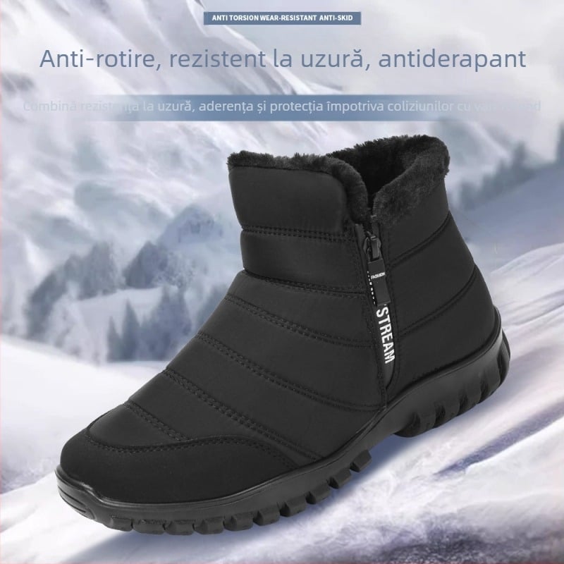 Pantofi de iarnă pentru bărbați, cu talpă din PU, căptușiți cu fleece, îngroșați și caldi, din bumbac, pentru vârstnici și persoane de vârstă mijlocie, cu fermoar dublu, cizme de zăpadă înalte, Dropshipping