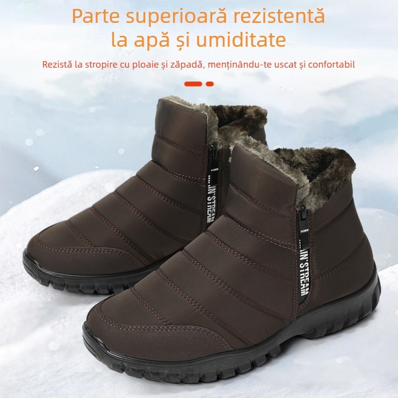 Pantofi de iarnă pentru bărbați, cu talpă din PU, căptușiți cu fleece, îngroșați și caldi, din bumbac, pentru vârstnici și persoane de vârstă mijlocie, cu fermoar dublu, cizme de zăpadă înalte, Dropshipping