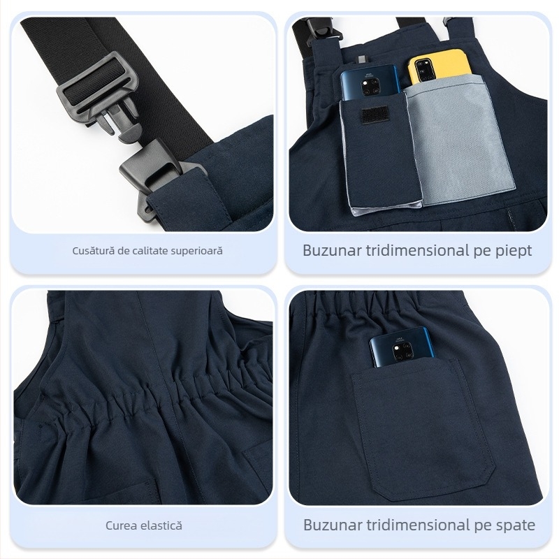 Salopete transfrontaliere tridimensionale cu buzunare mari, salopete personalizate cu buzunare multiple, cu culori asortate, îmbrăcăminte de fabrică, îmbrăcăminte de protecție a muncii