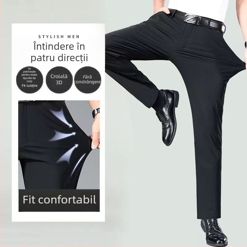 Pantaloni sport de vară subțiri, casual, pentru bărbați, de vârstă mijlocie și vârstnici, cu gheață, din mătase, elastici, casual, pantaloni largi, talie înaltă, de înaltă calitate