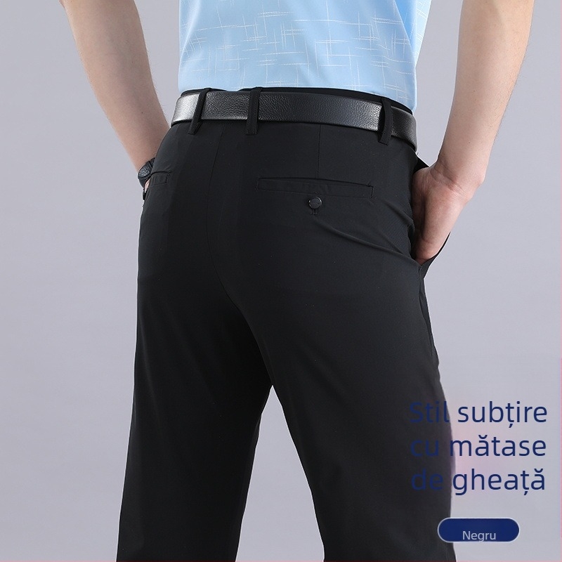 Pantaloni sport de vară subțiri, casual, pentru bărbați, de vârstă mijlocie și vârstnici, cu gheață, din mătase, elastici, casual, pantaloni largi, talie înaltă, de înaltă calitate