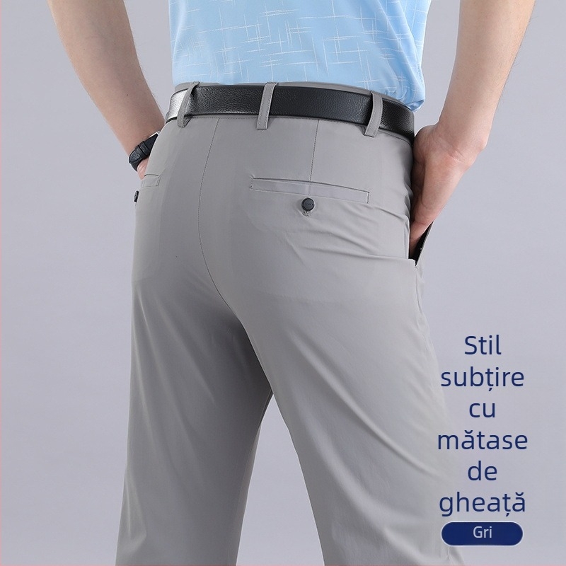 Pantaloni sport de vară subțiri, casual, pentru bărbați, de vârstă mijlocie și vârstnici, cu gheață, din mătase, elastici, casual, pantaloni largi, talie înaltă, de înaltă calitate