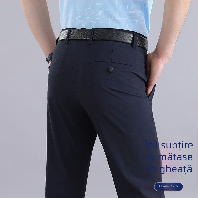 Pantaloni sport de vară subțiri, casual, pentru bărbați, de vârstă mijlocie și vârstnici, cu gheață, din mătase, elastici, casual, pantaloni largi, talie înaltă, de înaltă calitate
