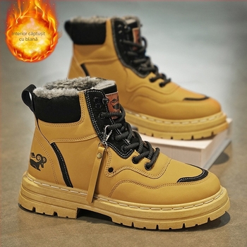 Ghete Martin negre pentru bărbați, mărimea 45, căptușite cu fleece, călduroase, impermeabile, din bumbac, mărimea 46, ghete de lucru înalte, cizme de zăpadă pentru bărbați, mărimea 48