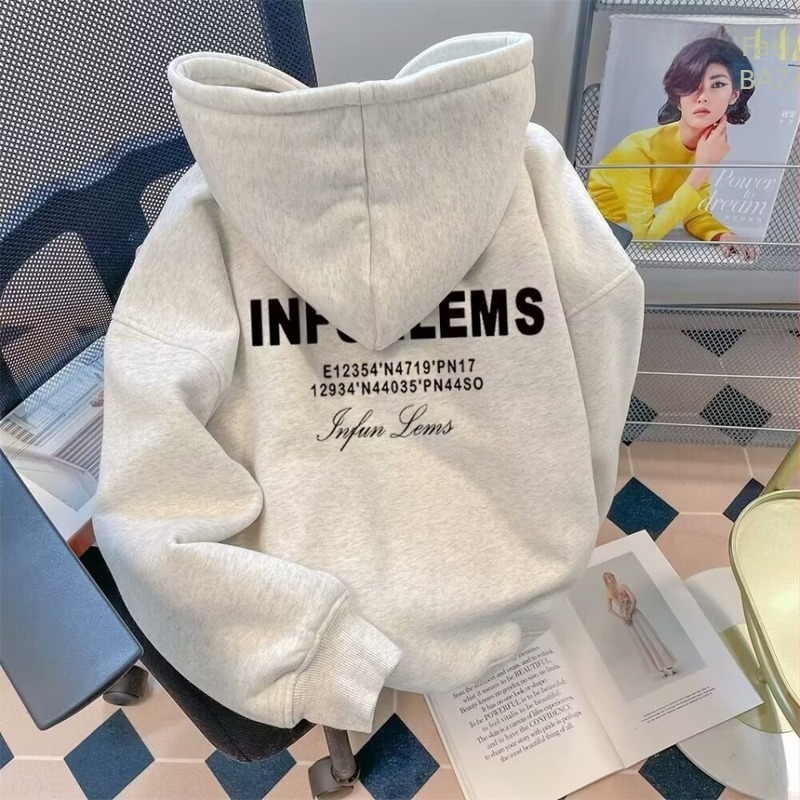 Hanorac cu glugă pentru bărbați, toamnă și iarnă, căptușit cu fleece, cald, stil american, la modă, brand, scrisoare de imprimare, jachetă pentru studenți