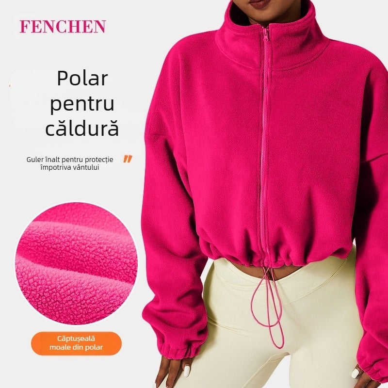 Iarnă, căptușit cu fleece, îngroșat, sport, jachetă, femei, olimpice, din fleece, guler, top, lejer, hanorac, în aer liber, fitness, casual, jachetă