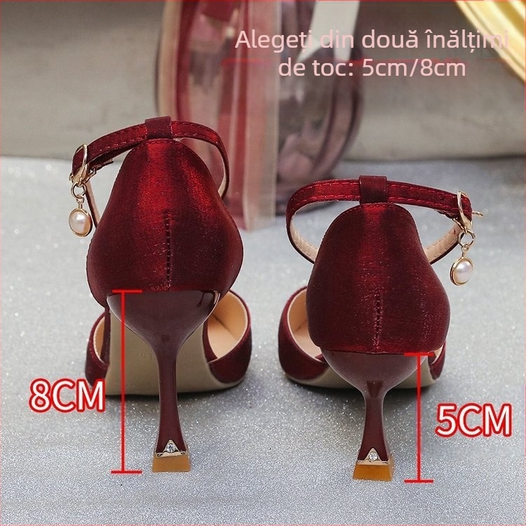 Sandale de primăvară și vară 2025, stil coreean, cu tocuri stiletto și vârf ascuțit, din satin, cu curea goală, la modă, en-gros