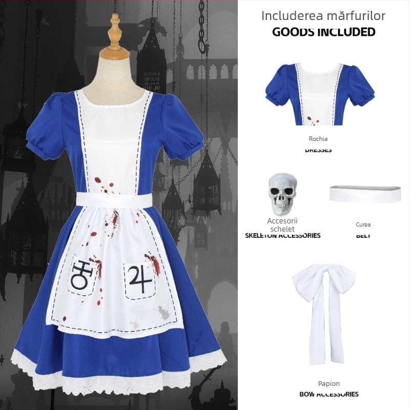 Costum Alice Crazy Return pentru cosplay, Alice în rochie, costum de servitoare, costum de scenă