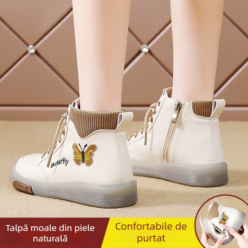 Cizme Martin din piele naturală pentru femei 2024 toamna și iarna nouă, cu talpă înaltă de vită, pantofi pentru femei, talpă moale, căptușită cu fleece, cizme la gleznă pentru mame de vârstă mijlocie