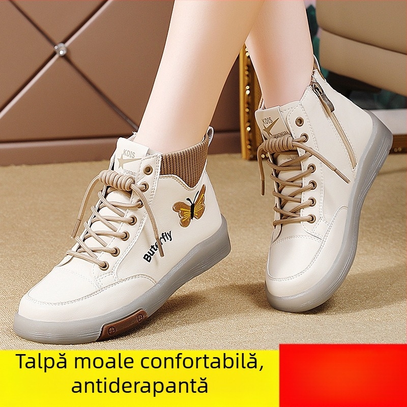 Cizme Martin din piele naturală pentru femei 2024 toamna și iarna nouă, cu talpă înaltă de vită, pantofi pentru femei, talpă moale, căptușită cu fleece, cizme la gleznă pentru mame de vârstă mijlocie