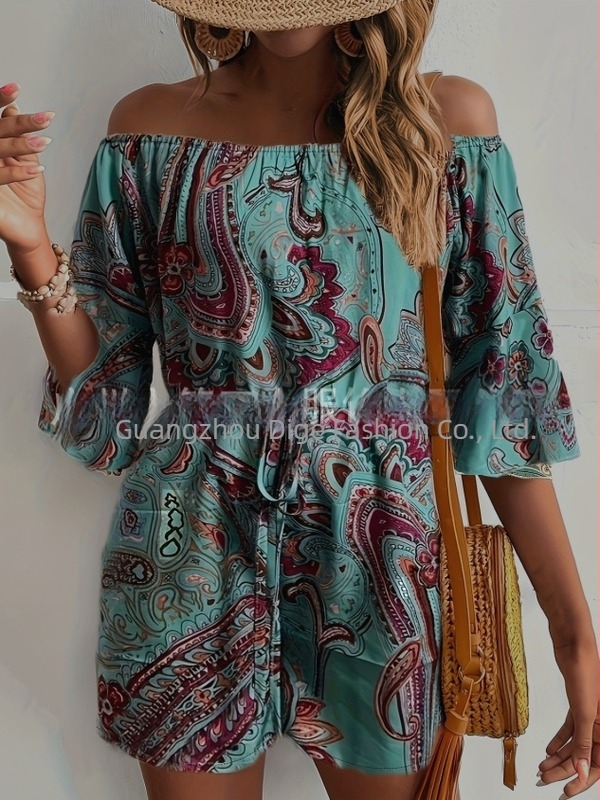 Pantaloni scurți dintr-o singură piesă, cu umeri goi, stil etnic nou, de vară, din material textil, model pelerin transfrontalier