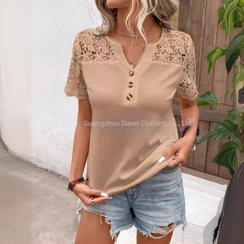 Tricou simplu cu guler în V, stil european și american, pentru export transfrontalier de primăvară 2025, Amazon Wish, cu guler în V, stil Pull-Up