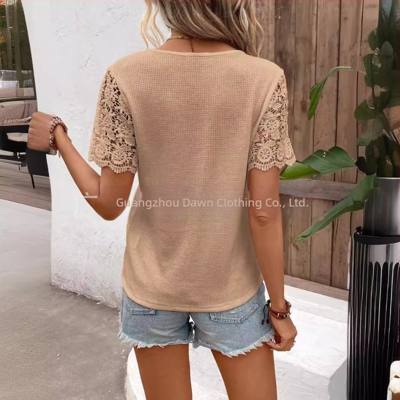 Tricou simplu cu guler în V, stil european și american, pentru export transfrontalier de primăvară 2025, Amazon Wish, cu guler în V, stil Pull-Up