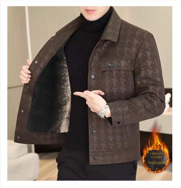 Jachetă din piele pentru bărbați, cu rever scurt, la preț redus, de primăvară și toamnă, pentru tineri și de vârstă mijlocie, cu imprimeu Houndstooth