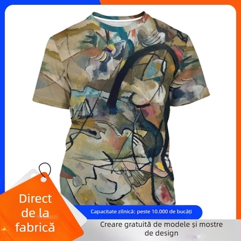Tricou nou Amazon pentru comerț exterior, imprimare digitală 3D, cu elemente în stil negru, la modă europeană și americană pentru bărbați, 2024