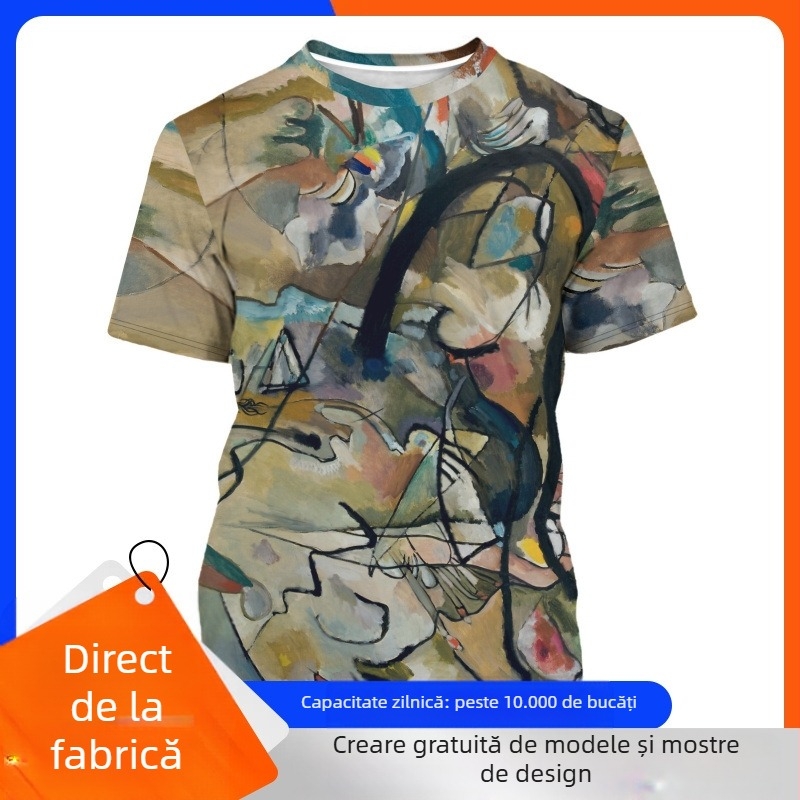 Tricou nou Amazon pentru comerț exterior, imprimare digitală 3D, cu elemente în stil negru, la modă europeană și americană pentru bărbați, 2024