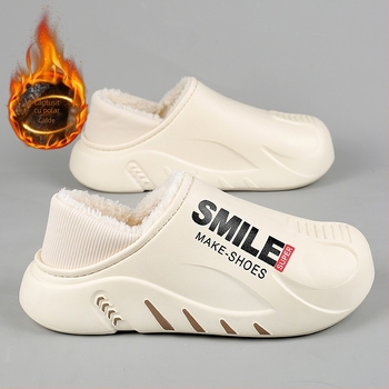 Pantofi de toamnă și iarnă pentru bărbați 2023, pantofi casual la modă, cu căptușeală din fleece, papuci călduroși, îmbrăcăminte exterioară, pantofi cu vârful închis, alunecări din bumbac, pantofi de casă cu blană